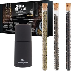 Microplane Set Nootmuskaatmolen zwart met 3 soorten peper