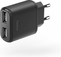 Hama 2-voudige-oplader, USB-A-netadapter, 2,4 A uni. adapter, 12 W, zwart