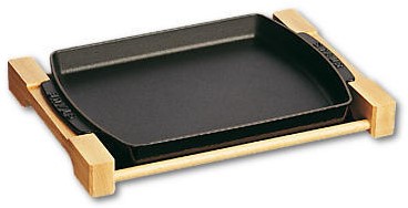 Staub Bord met houten houder 33 x 23 cm - zwart