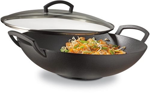 Spring Wok gietijzer met glazen deksel en accessoires - Ø350mm-2