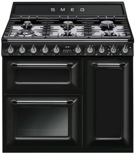 SMEG TR93BL Fornuis 90 x 60 x 90 - 6 branders gas - 2 ovens multifunctie - energieklasse A + grill-oven - zwart - Victoria