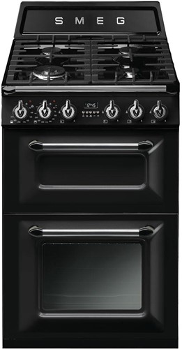 SMEG TR62BL Fornuis 60 x 60 x 90 - 4 branders gas - 2 ovens multifunctie - energieklasse A - zwart - Victoria