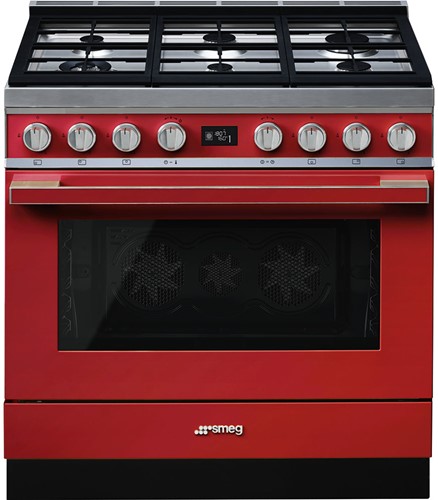 SMEG CPF9GMR Fornuis 90 x 60  - 6 branders gas - oven multifunctie - energieklasse A+ - rood