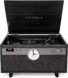 Victrola VTA-830SB Century with clock, music center turntable, CD/cassette/BT, black