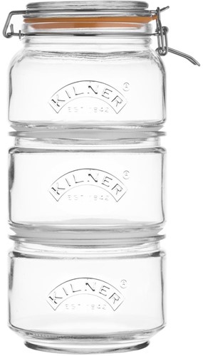 KILNER RAY-0025-897 set van 3 stapelbare glazen voorraadbokalen: 1 x 900ml - 2 x 880ml