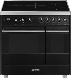 SMEG C92IPBL9-1 Fornuis 90 x 60 x 90 - 5 inductiezones - 2 ovens (1 pyrolyse) - energieklasse A - zwart