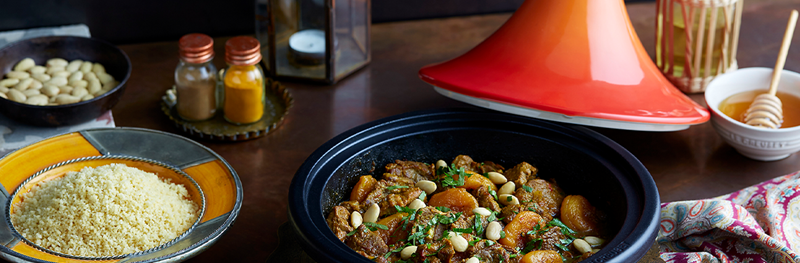 Tajine van lam, saffraan, abrikoos en amandel