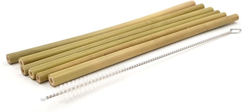 COOKUT CK-0280 Bam Bam set van 6 rietjes uit bamboe en reinigingsborstel 20cm