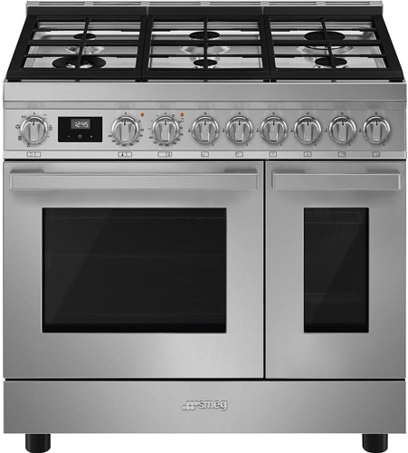 Smeg CPF92GMX Fornuis 90 x 60 x 90 - 6 gasbranders - 2 ovens multifunctie - energieklasse A - vapor clean reiniging - inox