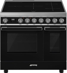 SMEG CPF92IMBL Fornuis 90 x 60 x 90 - 5 inductiezones - 2 ovens multifunctie - energieklasse A - zwart