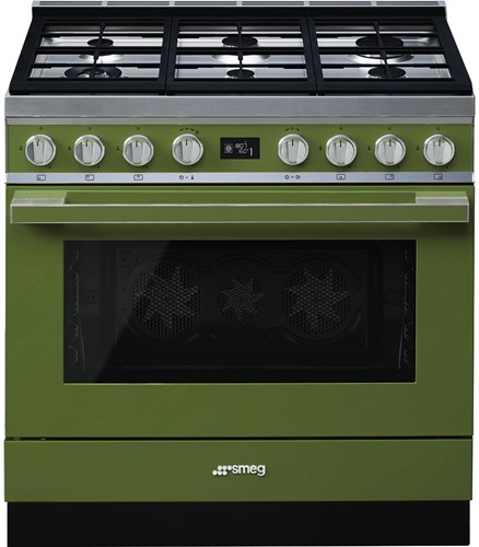 Smeg CPF9GPOG Fornuis 90 x 60  - 6 branders gas - oven multifunctie - olijfgroen
