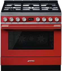 Smeg CPF9GPR Fornuis 90 x 60  - 6 branders gas - oven multifunctie - rood