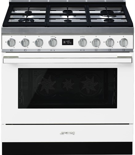 Smeg CPF9GPWH Fornuis 90 x 60  - 6 branders gas - oven multifunctie - wit