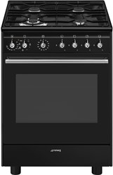 Smeg CX61GMBLFornuis 60x60 cm - Gas - 4 kookzones - 1ovenruimte - Vapor Clean - Energieklasse A - Mat zwart