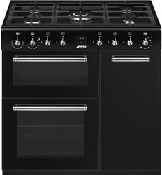Smeg CX93GMBL Fornuis 90x60 cm - Gas - 5 kookzones - 3 ovenruimte - Pyrolyse reiniging - Mat zwart