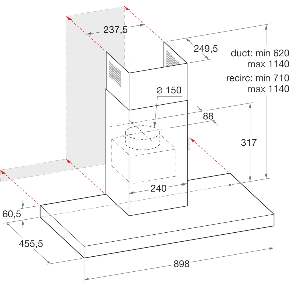 Bauknecht DBHBS 92 LTI X/1 Wandschouwafzuigkap-2