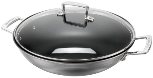 Le Creuset RVS wok met anti-aanbaklaag en glazen deksel 30cm 4,8l