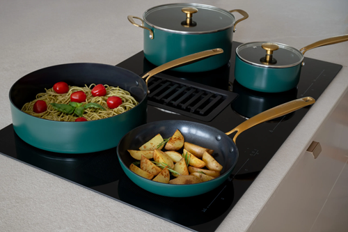 Combekk Cookware 4-delige set (22+26cm Pan + 16cm sauspan met deksel) Gerecycleerd Aluminium Keramisch - Element Expert Holly Green-2