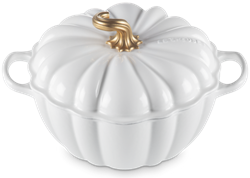 Le Creuset Braad- / Stoofpan 'Pompoen' Signature Met Gouden Knop 24cm 3,7l Wit Gietijzer