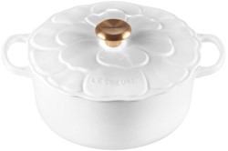 Le Creuset Braad- / Stoofpan Signature "bloesem" met goudkleurige knop White 26cm 5,3l Gietijzer