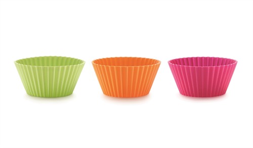 Lékué Set van 12 geribde muffinvormen uit silicone roze, oranje en groen ø 7cm H 3.5cm