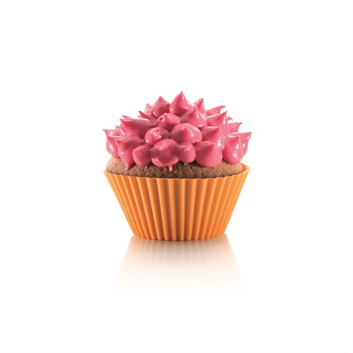 Lékué Set van 6 geribde muffinvormen uit silicone roze, oranje en groen ø 7cm H 3.5cm