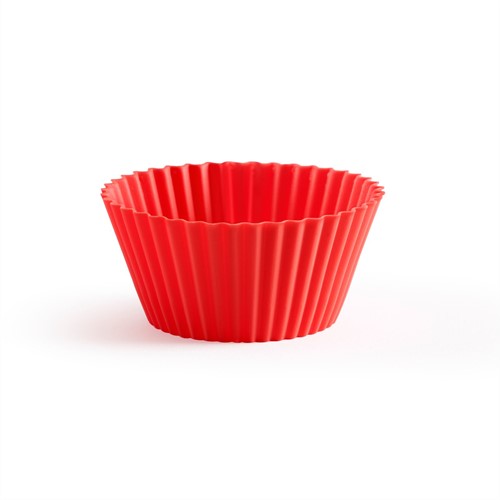 Lékué Set van 12 geribde muffinvormen uit silicone rood ø 7cm H 3.5cm