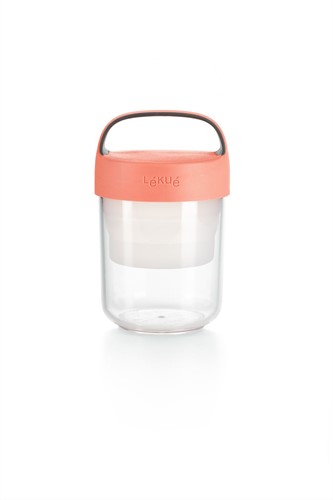 Lékué Snackdoos Jar To Go met vouwbaar compartiment uit tritan roze 400 ml