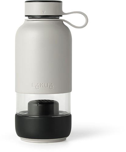 Lékué Bottle to go drinkfles uit glas met filter grijs 600ml