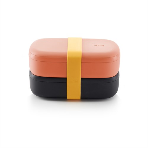 Lékué Dubbele lunchbox uit kunststof met silicone band zwart en roze 1L