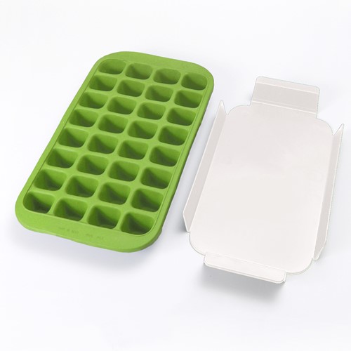 Lékué Ijsblokjesvorm uit rubber met dienblad voor 32 ijsblokken groen 33.5x18x3.3cm