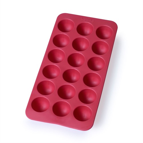 Lékué Ijsblokjesvorm uit rubber voor 18 ronde ijsblokjes rood met deksel
