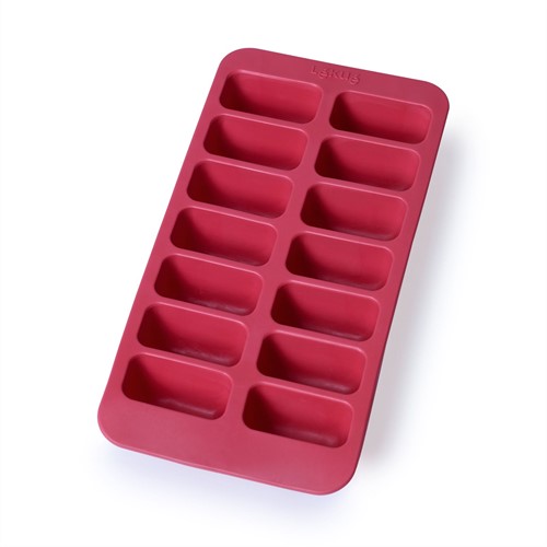 Lékué Ijsblokjesvorm uit rubber voor 14 ijsblokjes rood met deksel