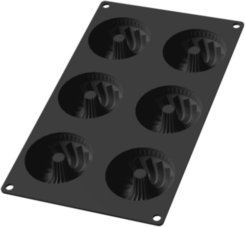 Lékué Bakvorm uit silicone voor 6 mini tulbandvormen zwart ø 7.1cm H 3.5cm