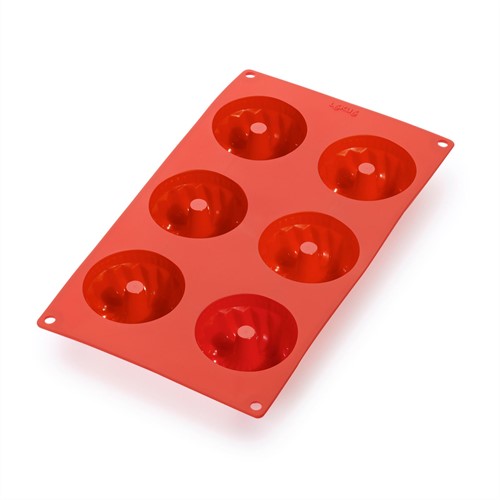 Lékué Bakvorm uit silicone voor 6 mini tulbandvormen rood ø 7.1cm H 3.5cm