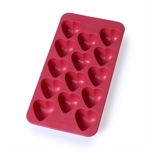 Lékué Ijsblokjesvorm uit rubber voor 14 hartjes rood met deksel