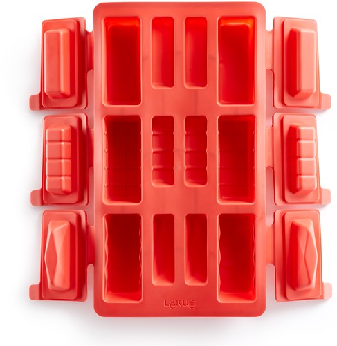 Lékué Bakvorm voor 6 cilindervormige mini buches uit silicone rood