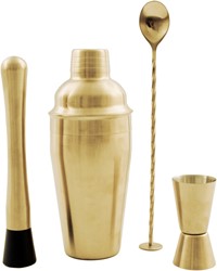 Point Virgule 4-delige cocktailset rvs goud: barlepel - maatje - stamper - cobbler shaker