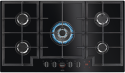 AEG HKB95450NB Kookplaat 90cm, 5-pits, Gas-op-Glas, FlameLight, Gietijzeren pannendragers, Driekroonsbrander, StepPower, Thermokoppelbeveiliging
