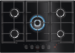 AEG HKB75450NB Kookplaat Gaskookplaat, FlameLight, 5 gasbranders, StepPower,  75cm,  thermokoppel, gas op glas, H²H