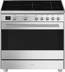 Smeg SCB95CIX Fornuis-90x60 cm-Inductie- 5 kookzones-1 ovenruimte(s)-Katalyse reiniging - Inox