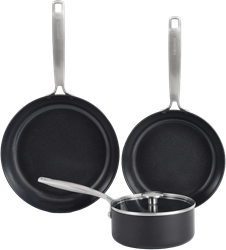 Combekk Cookware 4-delige set (22+26cm Pan + 16cm sauspan met deksel) Gerecycleerd Aluminium Keramisch - Element Expert Black