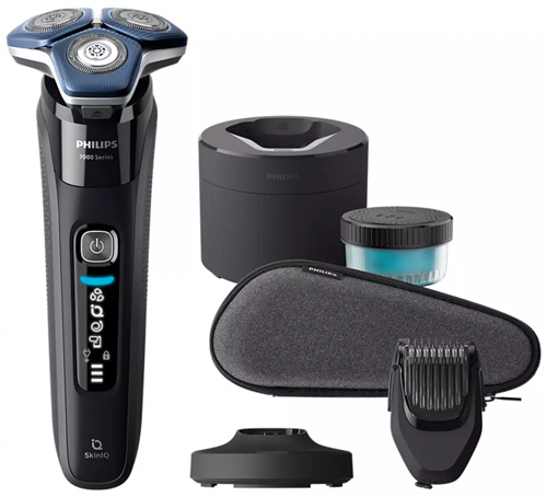 Philips S7886/58 Series 7000 Elektrisch scheerapparaat met harde pouch, oplaadstandaard, snelle reinigingspod, baardstyler en inktzwart design