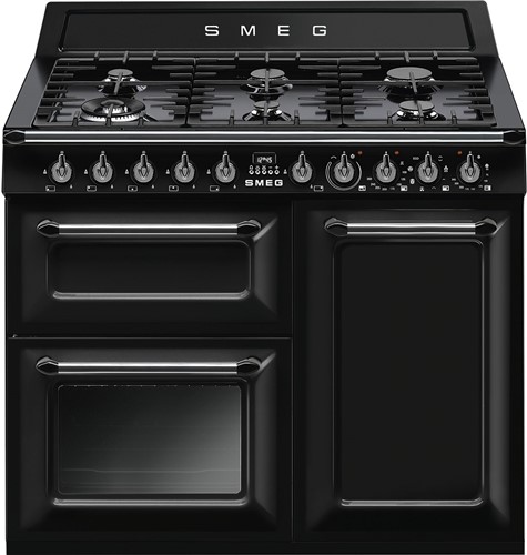 SMEG TR103BL Fornuis 100 x 60 x 90 - 6 branders gas - 2 ovens multifunctie + 1 grill oven - energieklasse A - zwart