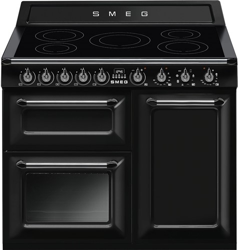 SMEG TR103IBL Fornuis 100 x 60 x 90 - 5 inductiezones - 2 ovens multifunctie + 1 grill oven - energieklasse A - zwart