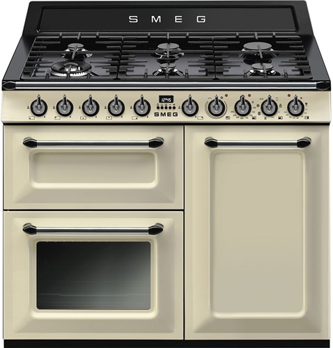 SMEG TR103P Fornuis 100 x 60 x 90 - 6 branders gas - 2 ovens multifunctie + 1 grill oven - energieklasse A - crème