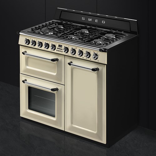 SMEG TR103P Fornuis 100 x 60 x 90 - 6 branders gas - 2 ovens multifunctie + 1 grill oven - energieklasse A - crème-3