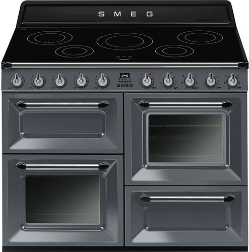 SMEG TR4110IGR Fornuis 110 x 60 x 90 - 5 inductiezones - 2 ovens multifunctie + grill-oven - energieklasse A - leigrijs